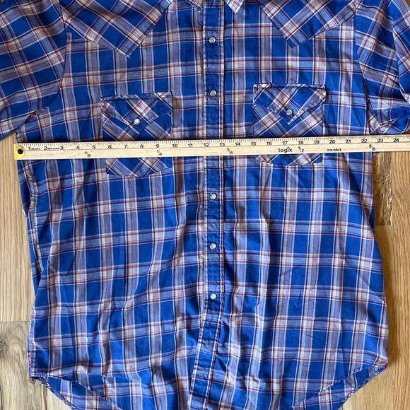 Mens Ely‎ Plains Plaid Short Sleeved Pear Snap Button Down SZ L - Picture 3 of 5